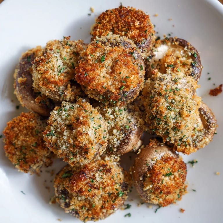Close-up of deliciously crispy Ranch-Seasoned Mushrooms, perfect for snacking or a vegetarian appetizer.