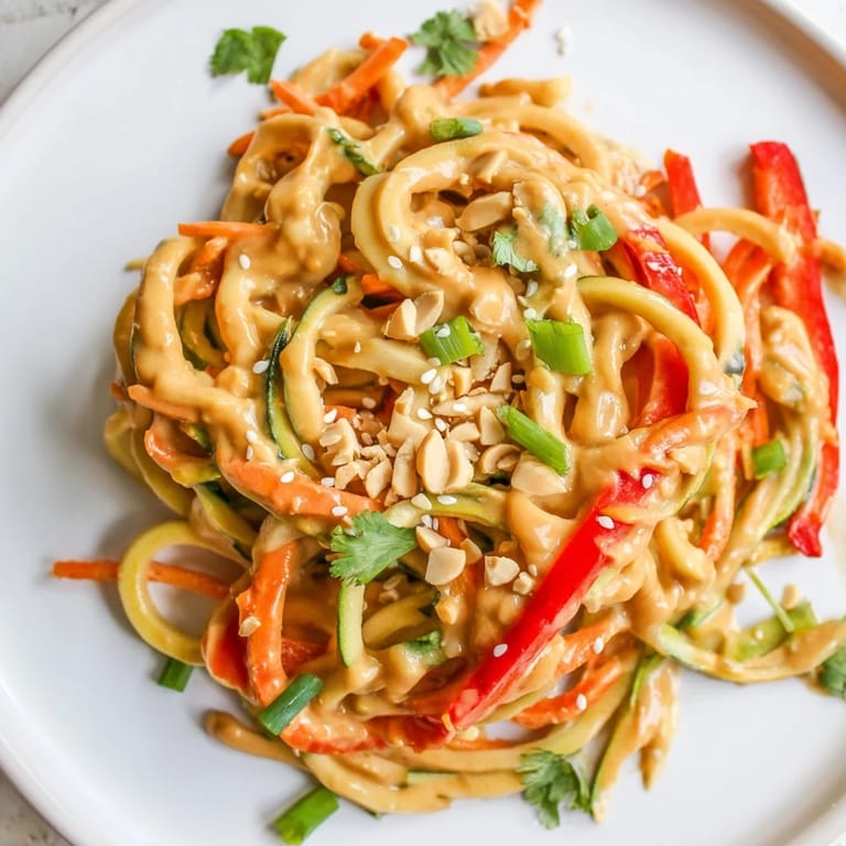 Enjoy a vibrant bowl of Zesty Peanut Zucchini Noodles, a refreshing Asian-inspired salad ready in minutes.