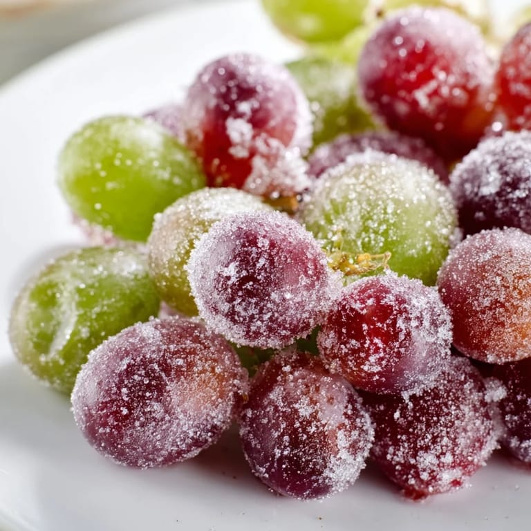 Close-up of frozen grapes: a simple, sweet, and satisfying American snack on a hot day.