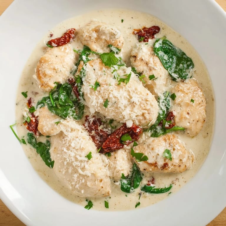 Savor the flavors: tender chicken breasts smothered in creamy sauce, a perfect Creamy Tuscan Chicken dinner.
