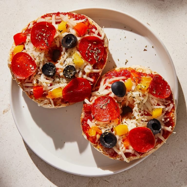 Golden, bubbly mozzarella tops these easy mini bagel pizzas, perfect for a quick lunch.