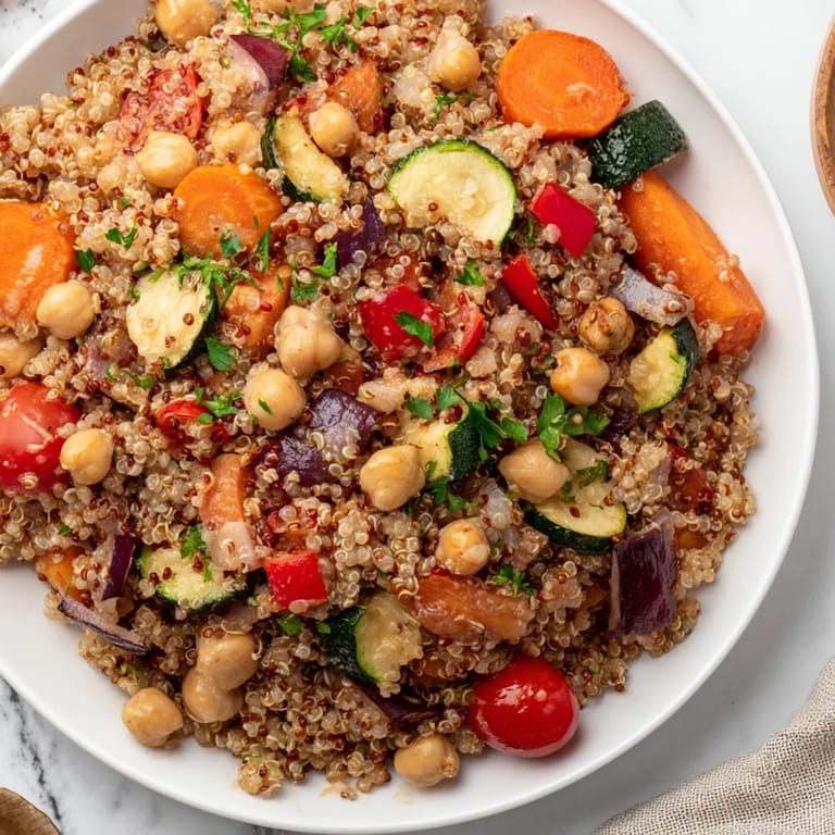 This delicious Quinoa Power Salad features fluffy quinoa, a tahini dressing, perfect for any weeknight meal.