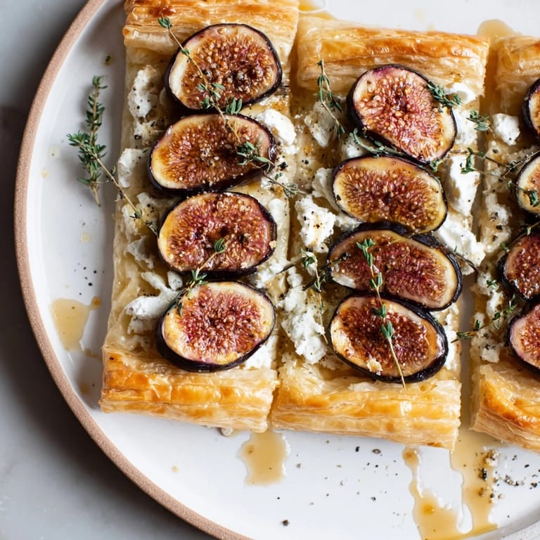 Crisp edges and vibrant toppings adorn this delightful puff pastry truffle pizza awaiting a bite.