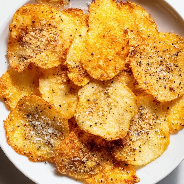 A close-up of crispy cottage cheese chips, showing their golden edges and speckled herbs for a healthy high-protein snack.  