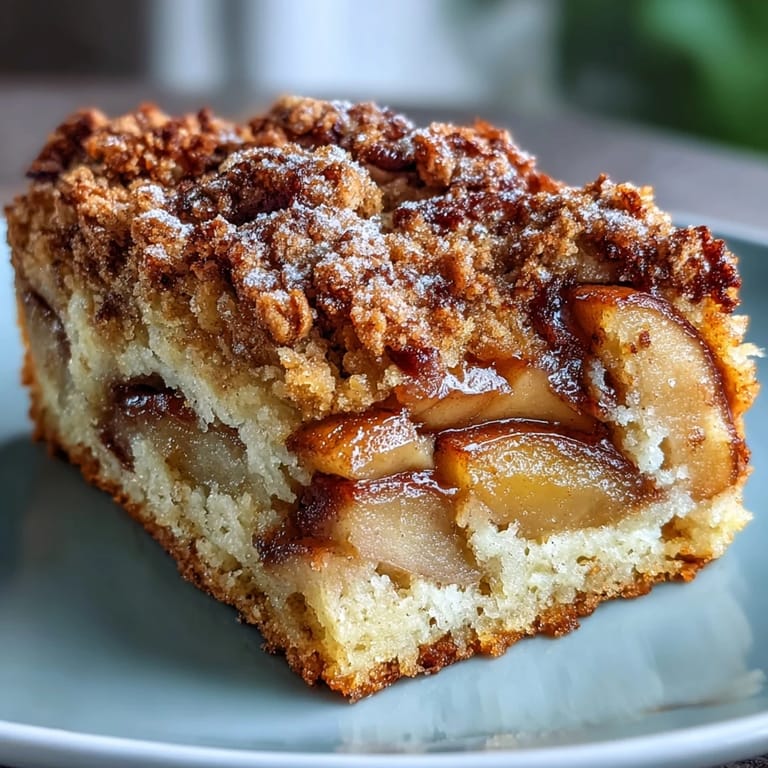 Slice of fluffy baked apple cake, showcasing juicy apple pieces and spice.