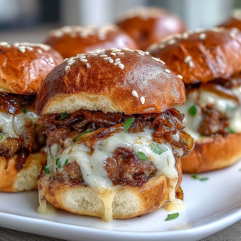 Freshly baked Touchdown Brat Sliders served hot on a platter, perfect for game day snacking.