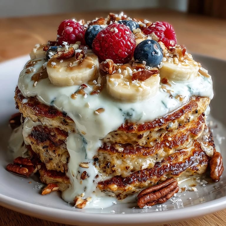 Spoon into a hearty Protein Pancake Bowl, mixing warm pancakes with tangy yogurt and crunchy granola for a satisfying breakfast.