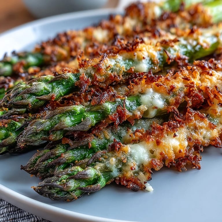 Tender Crispy Asparagus Asiago Spears baked to golden perfection, served hot with a creamy dipping sauce.
