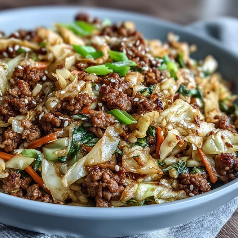 Bright, colorful veggies and tender pork in a skillet make this Egg Roll in a Bowl perfect for a fast weeknight dinner. 