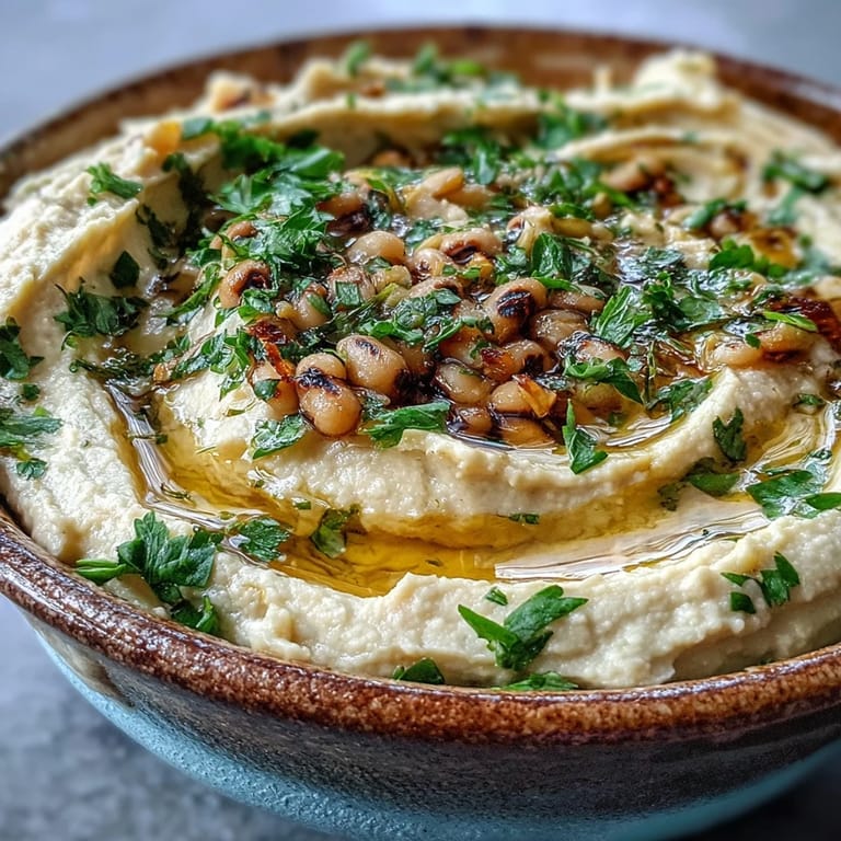 Warm Smashed Black-Eyed Peas dip in a rustic bowl, drizzled with olive oil and ready to serve with crackers.