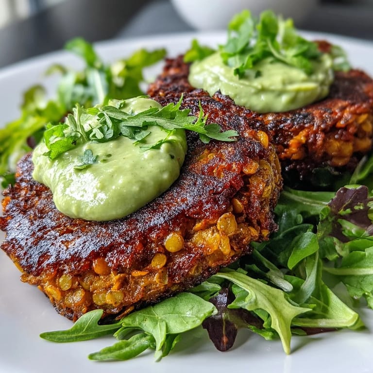 Two Crispy Sweet Potato & Red Lentil Patties on a sandwich bun with lettuce and extra dipping sauce.