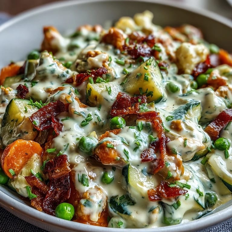 Family-style bowl of Creamy Ranch Turkey & Veggie Skillet paired with pasta, featuring tender ground turkey and vibrant peas ready for a weeknight dinner.