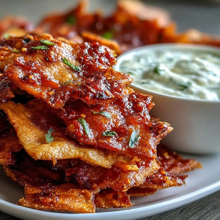 A serving platter of Spicy Chili Crisp Garlic Naan Chips & Dip, showcasing the perfect fusion snack for parties or easy appetizers.