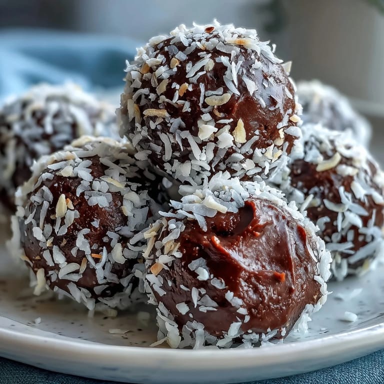 Decadent Vegan Chocolate Avocado Truffles dusted with cocoa and garnished with a fresh mint leaf for serving.