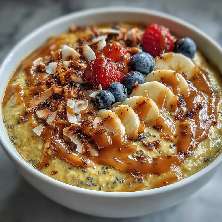 Creamy overnight oats infused with anti-inflammatory turmeric and warming ginger, garnished with chia seeds and sliced banana for a healthy start.