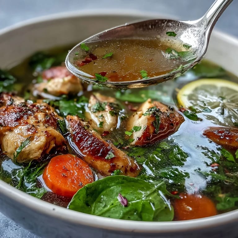 Light and nourishing chicken and vegetable soup with lemon, featuring vibrant carrots, zucchini, and aromatic fresh herbs.