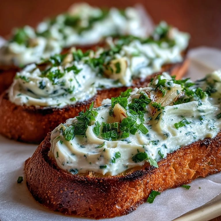 Rich, flavorful garlic and herb butter spread served with golden toasted crostini for an easy appetizer.