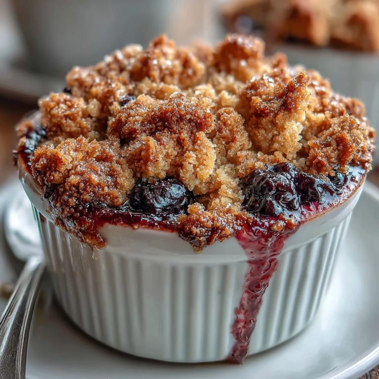 Juicy berries and crisp oat crumble baked to perfection, served in a cozy, small-batch dessert dish.