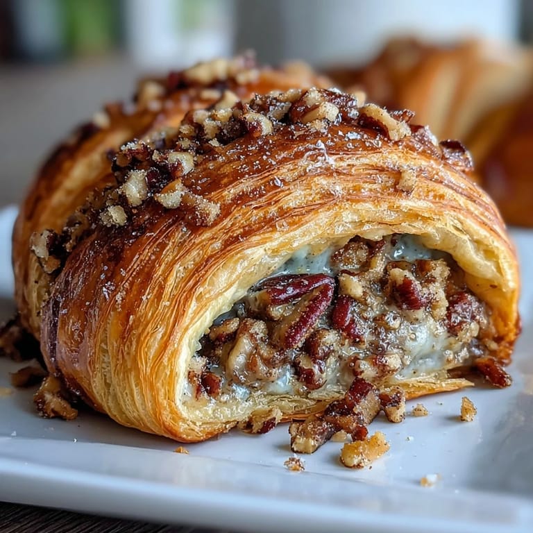 Golden-baked King Cake croissants oozing with cinnamon-nutmeg pecan cream, topped with colorful sanding sugars.