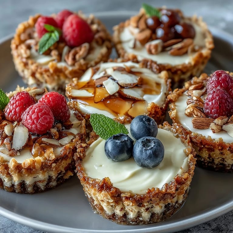 Creamy cottage cheese cheesecake cups with a crunchy almond crust, perfect for a light, high-protein snack or dessert.
