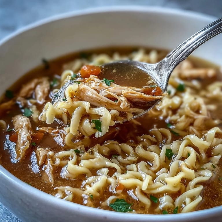 Rich, flavorful Chicken Run One-Pot Chicken Noodle Soup filled with chicken, carrots, celery, and noodles, served steaming hot.