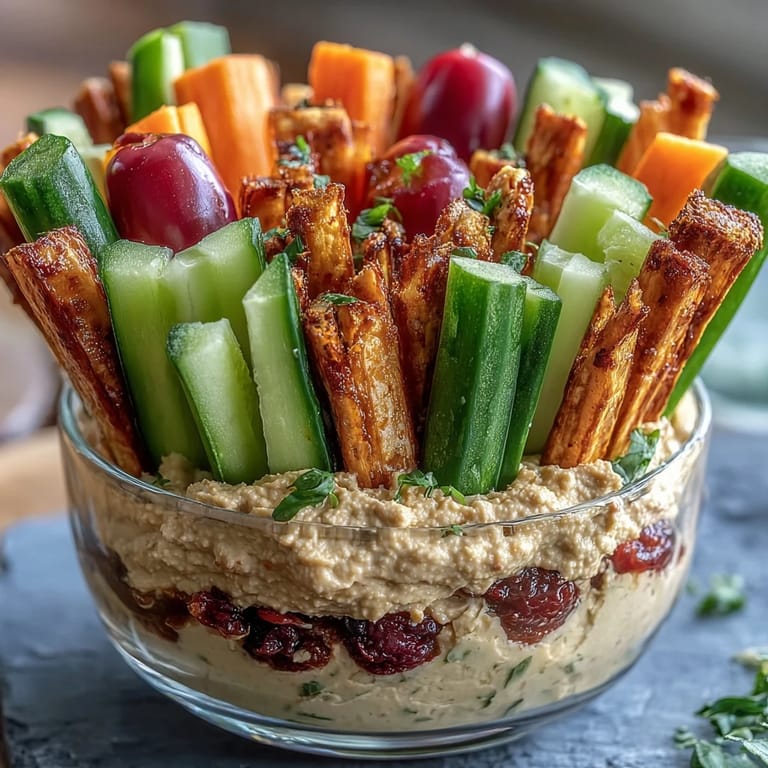 Vibrant snack cups layered with smooth hummus and crunchy veggie sticks—perfect for picnics, road trips, or lunchboxes.