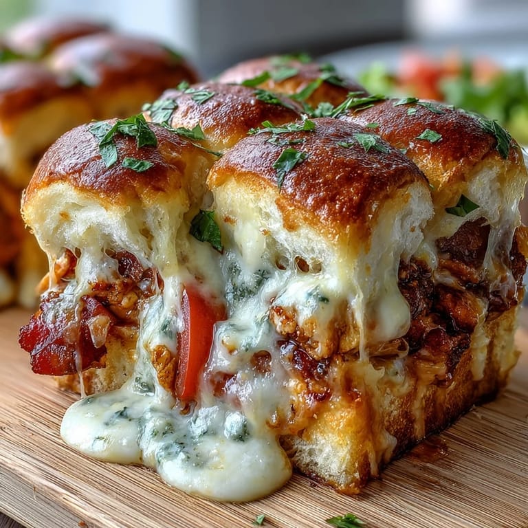 Mini brioche buns stuffed with roasted turkey, crispy bacon, and rich Gruyère Mornay sauce—ideal for festive appetizer spreads.