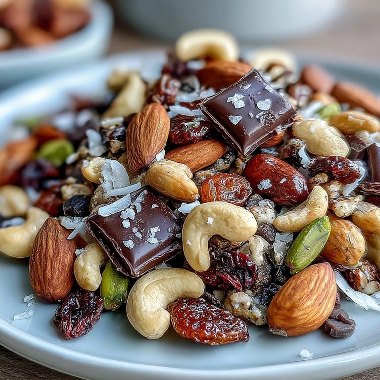 A vibrant mix of roasted nuts, chewy apricots, and rich dark chocolate chunks, ideal for energizing hikes or beach trips.