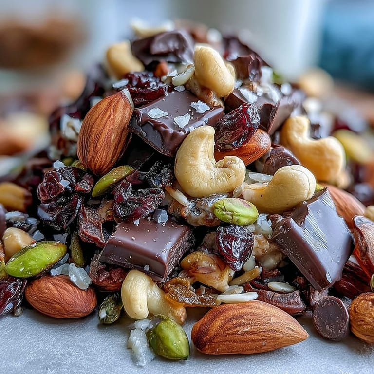 Easy homemade trail mix with pumpkin seeds, raisins, and dark chocolate, offering a satisfying blend of sweet and salty flavors.