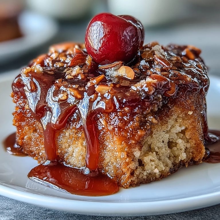 This moist Cherry Almond Upside-Down Cake features a tender crumb, rich almond flavor, and a stunning cherry topping that caramelizes as it bakes.