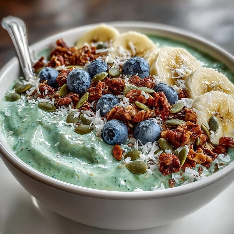 Vibrant breakfast bowl featuring high fiber smoothie, banana slices, and crunchy seeds.