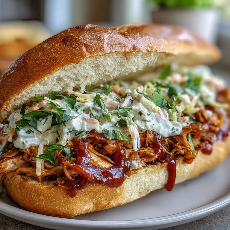 Juicy, plant-based BBQ Pulled Jackfruit Sandwiches topped with fresh green garnishes.
