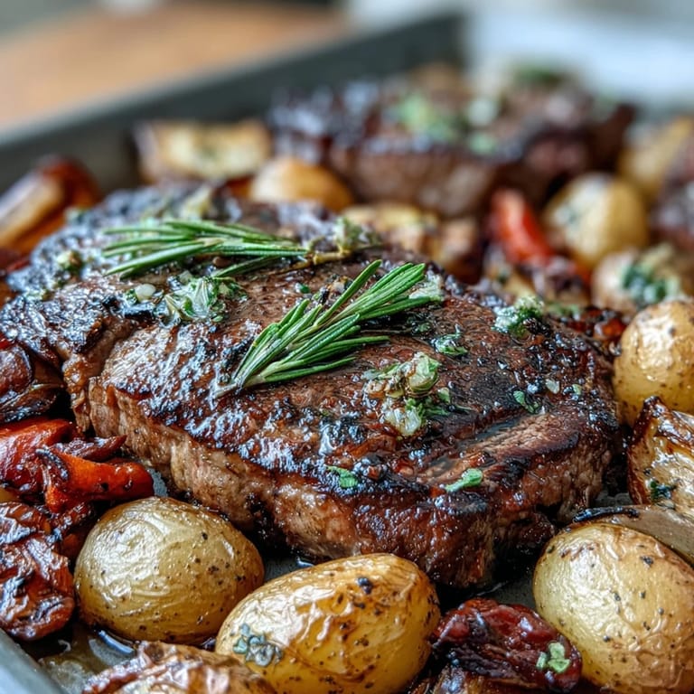 Hearty Father's Day steak and potato sheet pan dinner, ready for a delicious celebration meal.