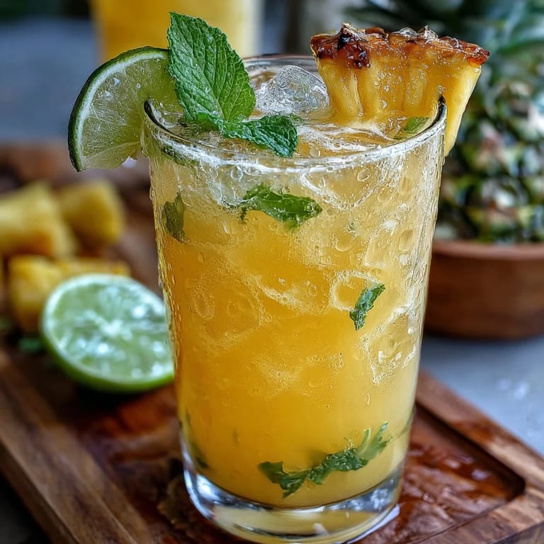 Refreshing Pineapple Coconut Agua Fresca with Lime, garnished with mint, perfect for summer.