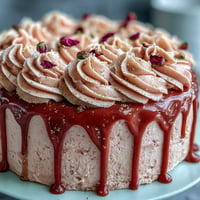 Elegant Bridal Shower Rosé Velvet Cake, shimmering gold drip cascading.