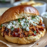 Delectable BBQ Pulled Jackfruit Sandwiches piled high with creamy coleslaw.